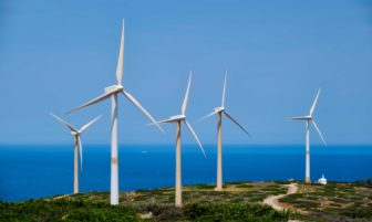 Wind generator turbines. Crete island, Greece