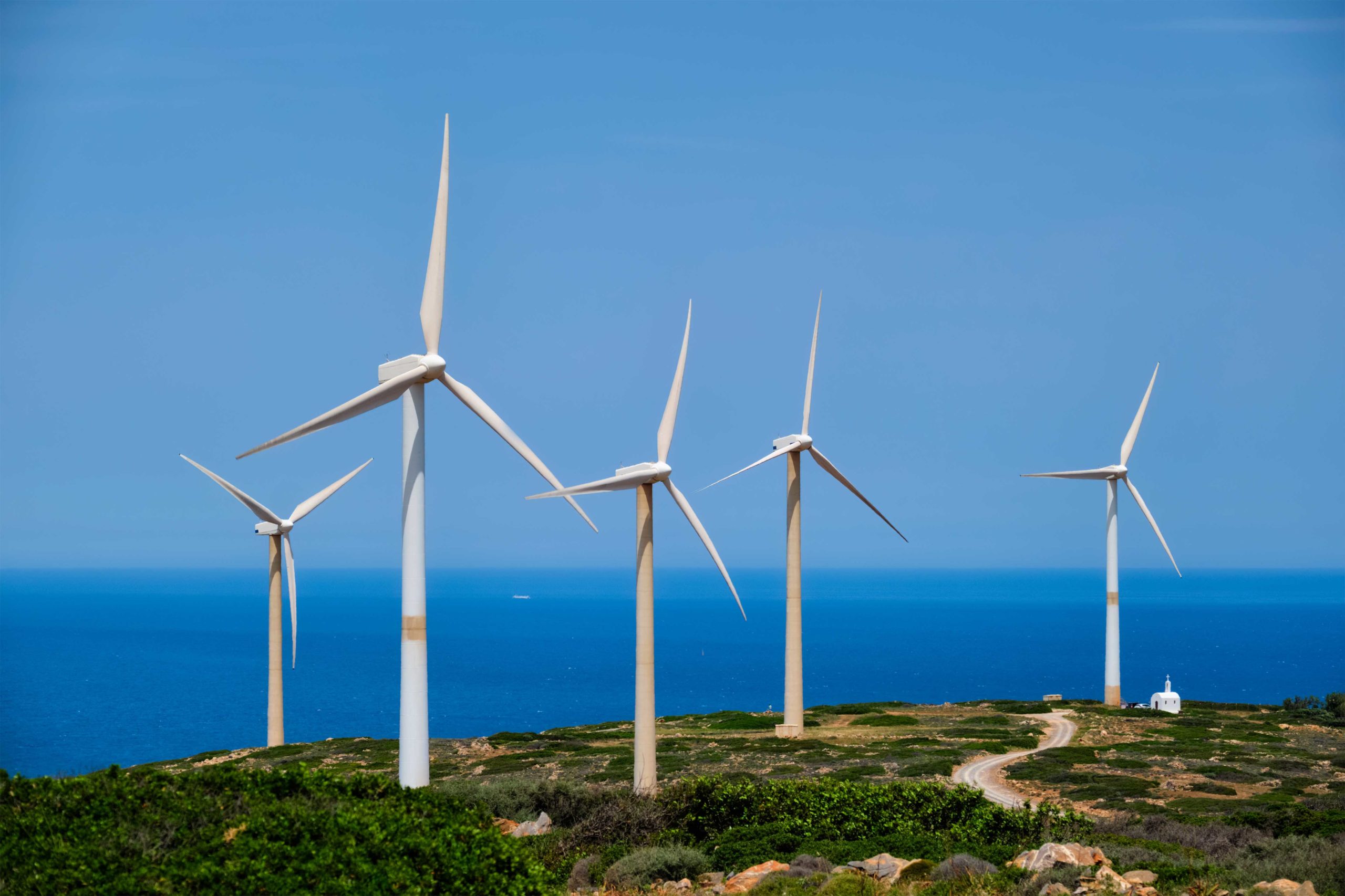 Wind generator turbines. Crete island, Greece